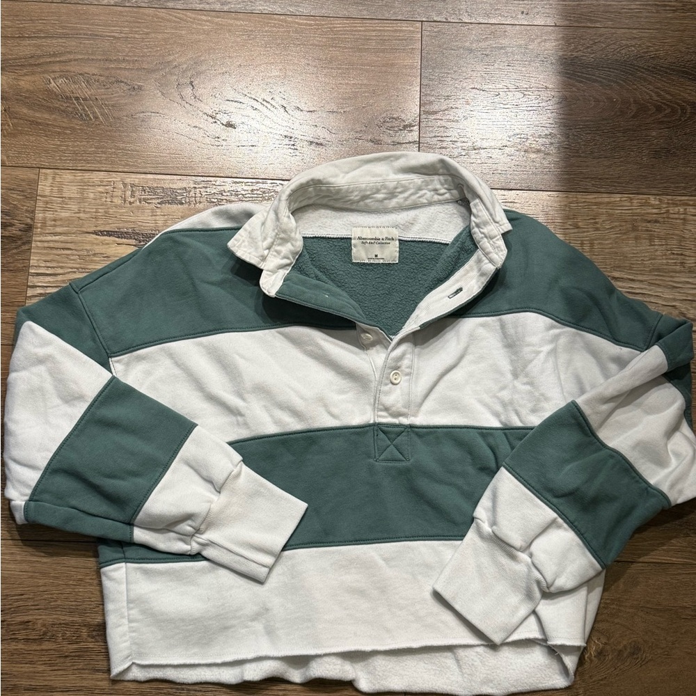 Abercrombie & Fitch Soft Collection Green and White Rugby Shirt Crop M